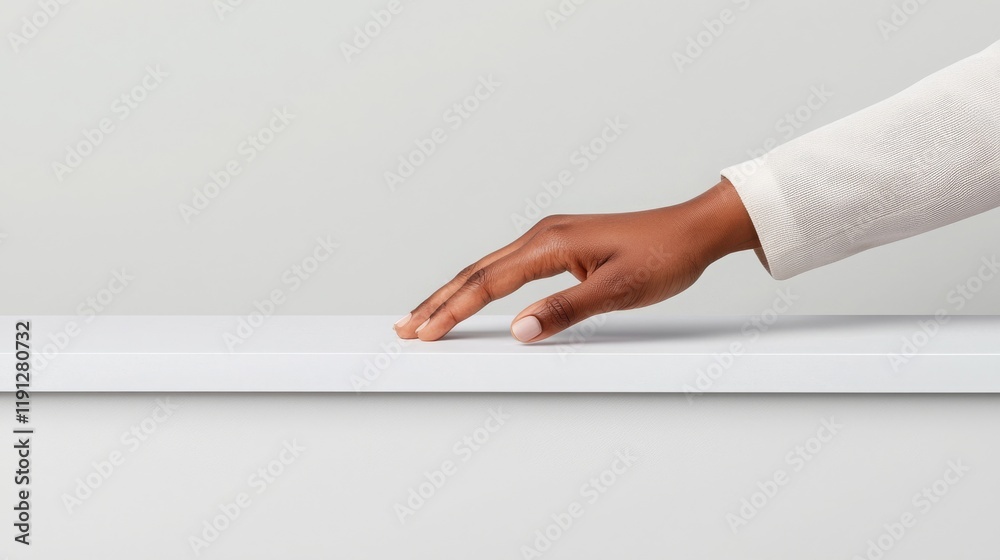 Loyalty business focuses on customer retention. A hand gently touching a smooth, white surface against a light background. Loyalty business focuses on customer retention. A hand gently touching a smooth, white surface against a light background.