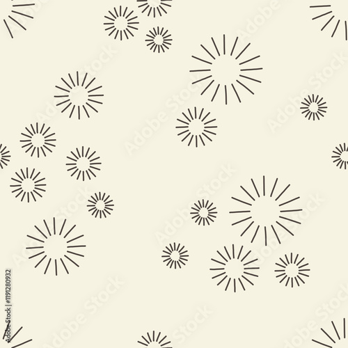 Minimalist seamless pattern with radial starburst shapes scattered across a light, neutral background.