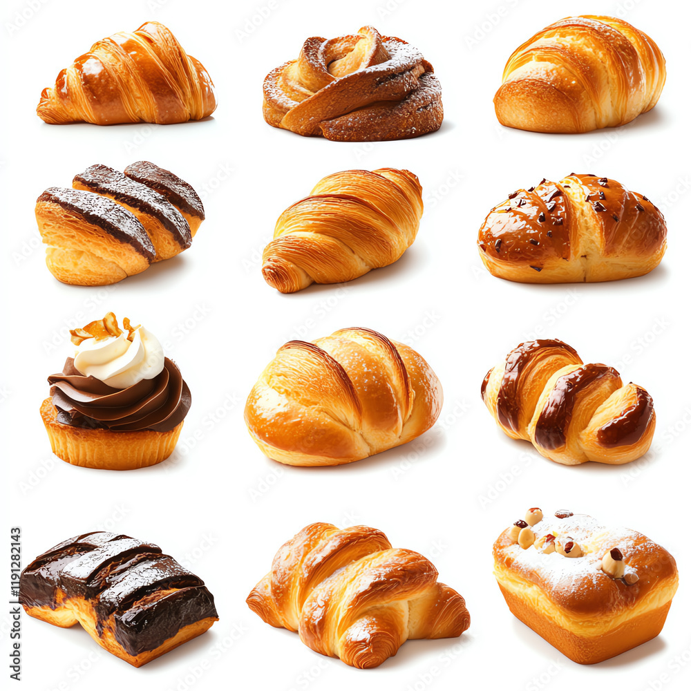A tempting assortment of freshly baked pastries showcasing a variety of textures and flavors, perfect for breakfast or dessert. A tempting assortment of freshly baked pastries showcasing a variety of textures and flavors, perfect for breakfast or dessert.