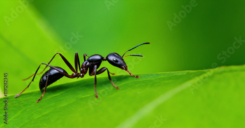 Obraz na płótnie Micro photography of Black ants on green leaf, Mahe Seychelles w salonie