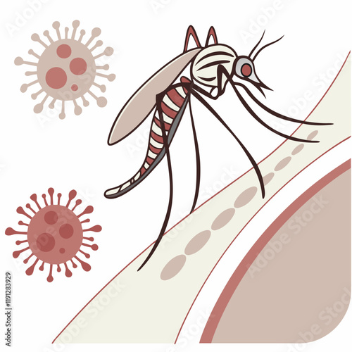 illustration of Zica virus aedes aegypti mosquito on human skin - Dengue, Chikungunya, Mayaro, Yellow fever