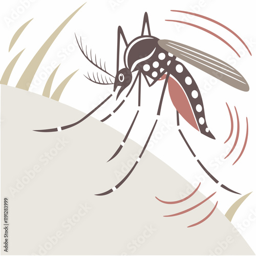 illustration of Zica virus aedes aegypti mosquito on human skin - Dengue, Chikungunya, Mayaro, Yellow fever