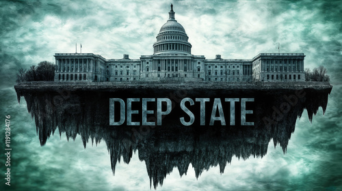 American Deep State Concept with Capitol Building Representing Secret Government and Politics
