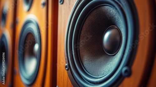 Close-up of sub woofers audio music bass speakers background wallpaper AI generated image
