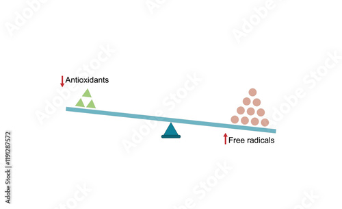 Oxidative stress, an imbalance of free radicals and antioxidants. Vector scientific illustration