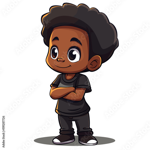 Vector Illustration of a Little Black Boy Wearing a T-shirt.