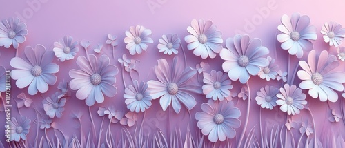 3D Paper Flowers in a Purple Garden.