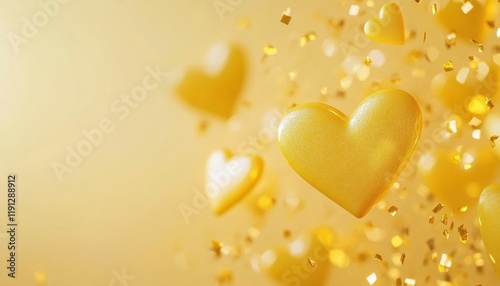Glowing yellow hearts valentine's day celebration graphic design vibrant environment close-up viewpoint love concept