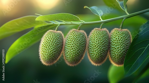 Wallpaper Mural Green Spiky Fruits Hanging From Branch Torontodigital.ca