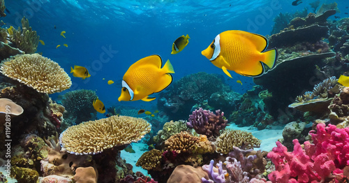 tropical fish and corals underwater