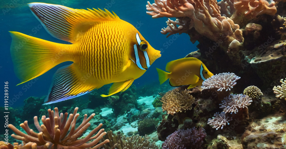 tropical fish and corals underwater
