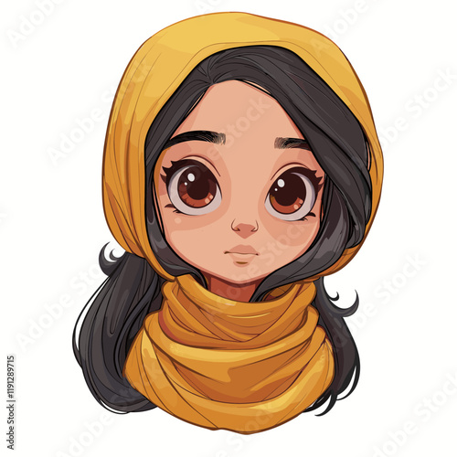 Cute little Muslim girl in hijab. Vector cartoon illustration.