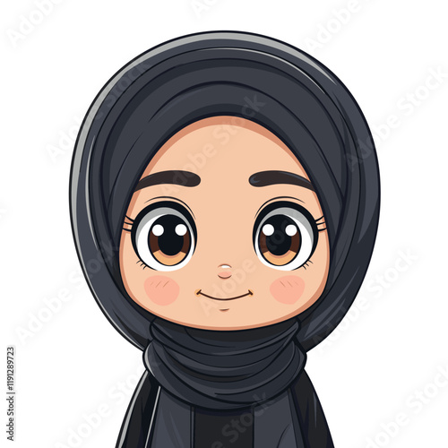 Cute little Muslim girl in hijab. Vector cartoon illustration.