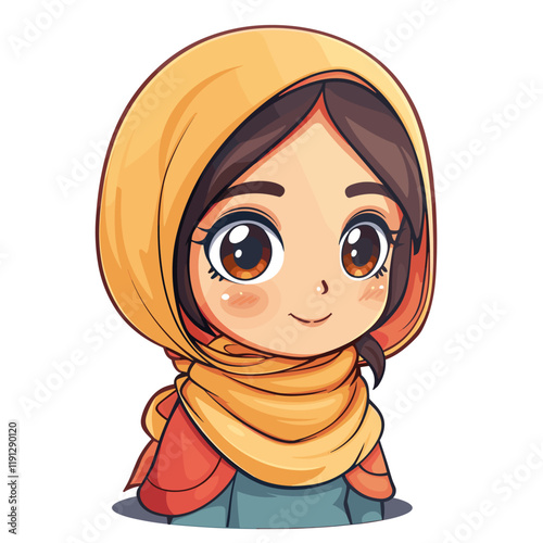 Cute cartoon Muslim girl. Vector illustration.