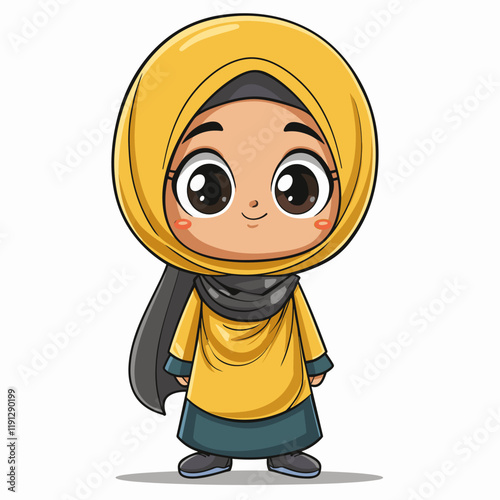 Cute Muslim Girl in Hijab. Vector Cartoon Illustration