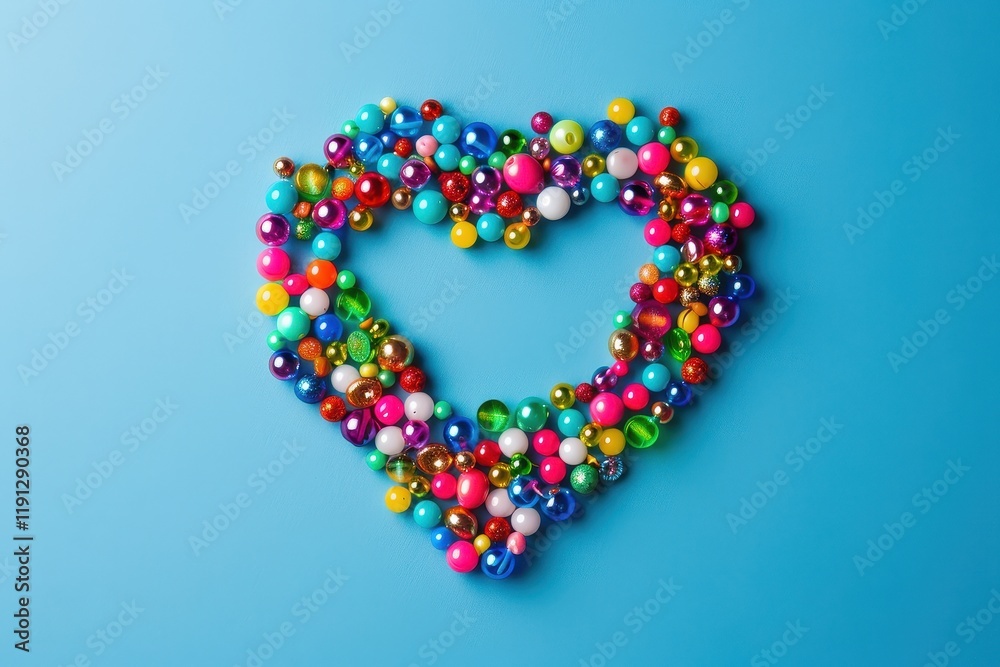 Colorful Bead Heart Shape on a Bright Blue Background Colorful Bead Heart Shape on a Bright Blue Background