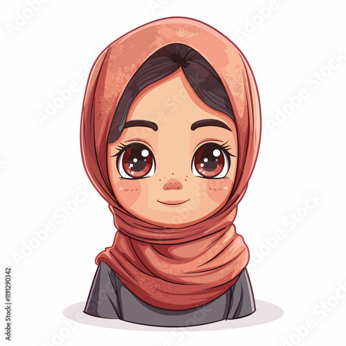 cute Muslim girl in headscarf cartoon vector illustration graphic design