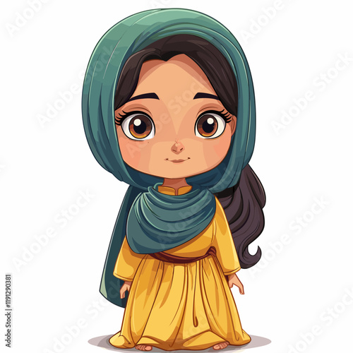 Cute cartoon Muslim girl. Vector illustration.