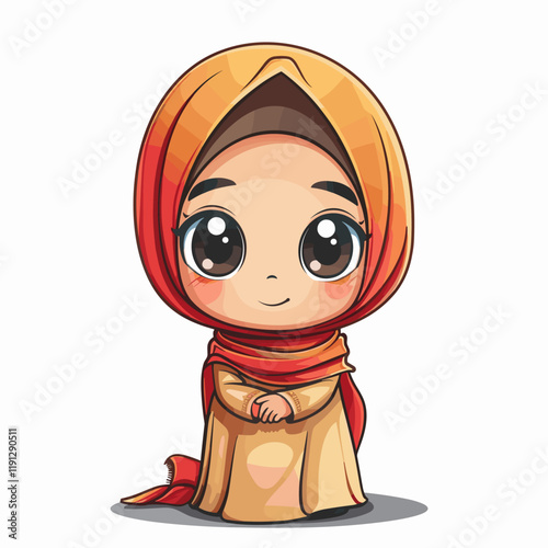 Cute cartoon Muslim girl. Vector illustration.