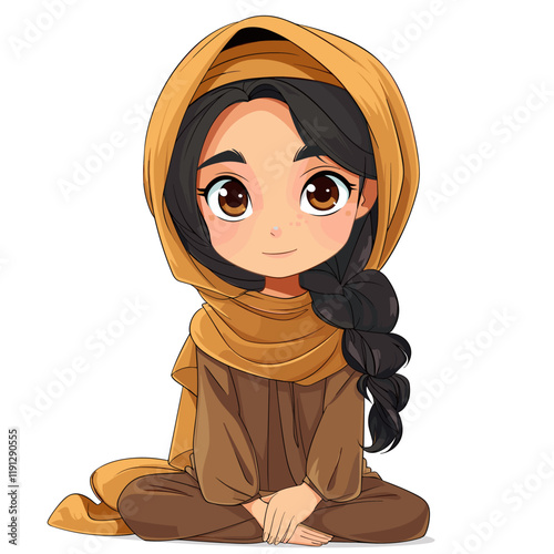 Cute cartoon Muslim girl. Vector illustration.