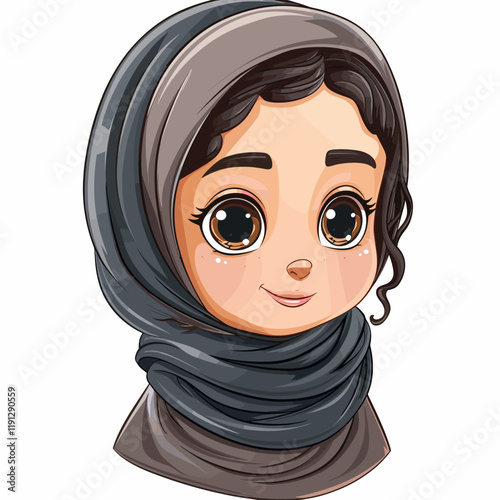 Cute cartoon Muslim girl. Vector illustration.