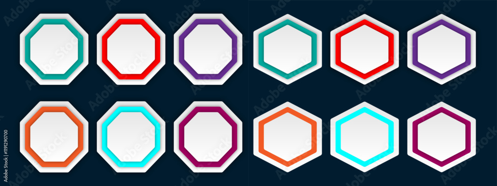 Button set abstract geometric shape design | 3d button with octagon, hexagonal shape Button set abstract geometric shape design | 3d button with octagon, hexagonal shape