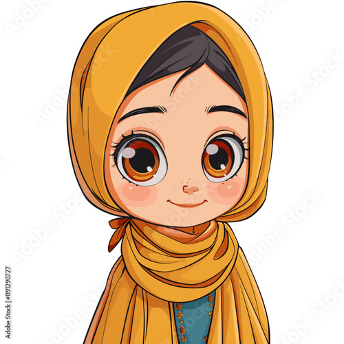 Cute cartoon Muslim girl. Vector illustration.