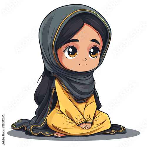 Vector illustration of Cute Muslim girl in hijab. Cartoon style.
