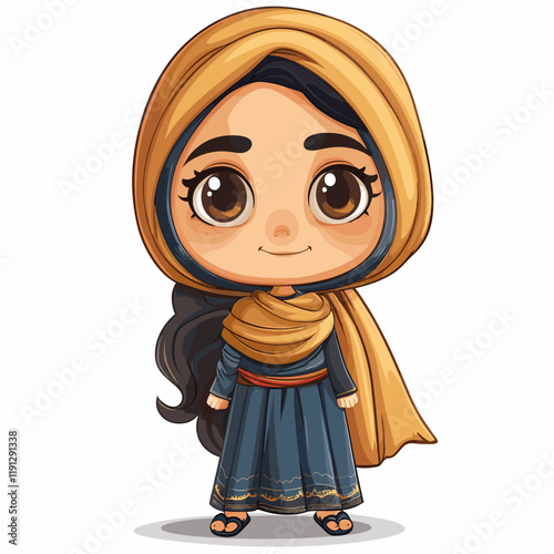 Vector illustration of Cute Muslim girl in hijab. Cartoon style.