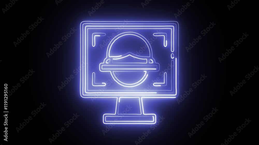 glowing neon face recognition icon isolated on black background. HD video motion graphic animation glowing neon face recognition icon isolated on black background. HD video motion graphic animation