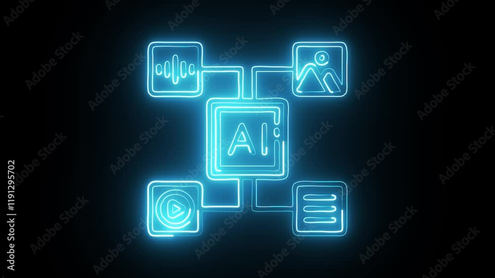 glowing neon generative icon isolated on black background. HD video motion graphic animation glowing neon generative icon isolated on black background. HD video motion graphic animation