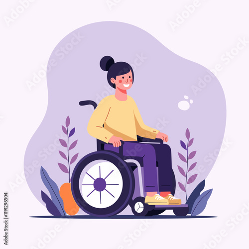 Cheerful person in wheelchair enjoying life amidst soft colors, inspiration