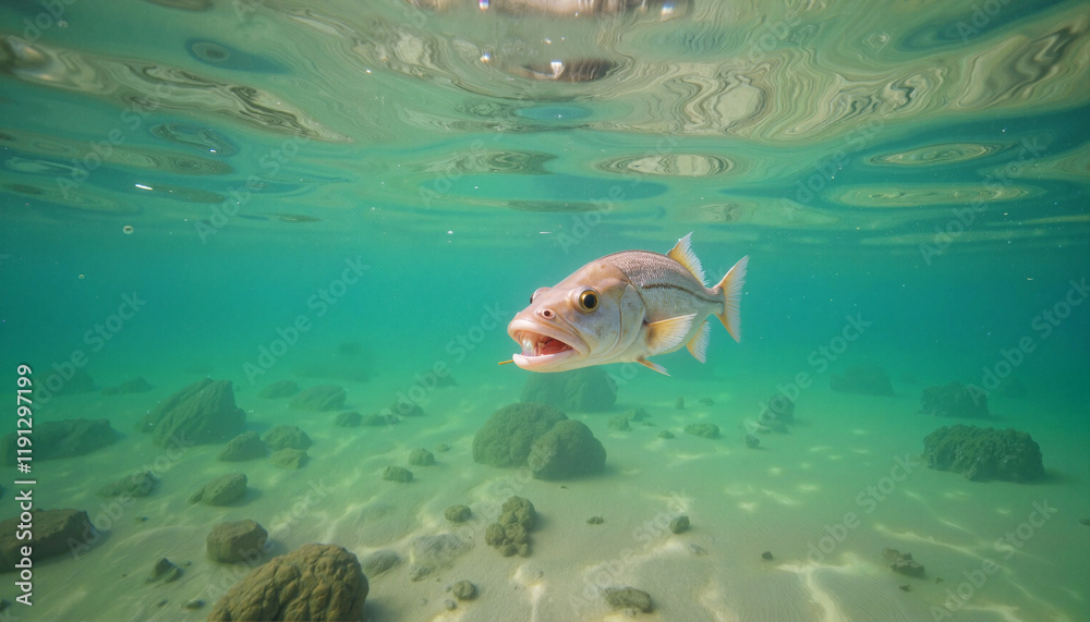 Fototapeta premium Underwater fish swimming in clear blue ocean