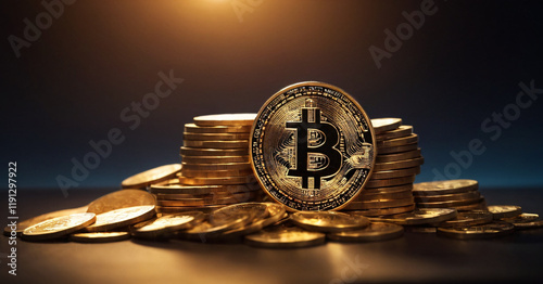 Obraz na płótnie Bitcoin cryptocurrency with pile of coins come out from smartphone w salonie