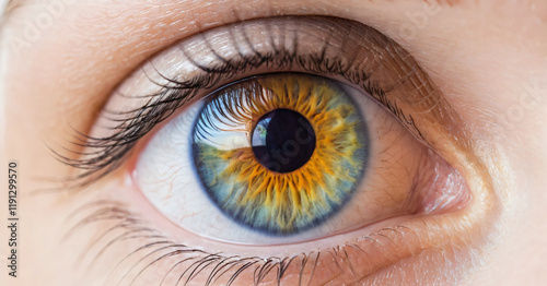 Obraz na płótnie Close up of eye iris on white background, macro, photography w salonie