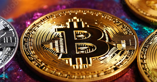 Obraz na płótnie colorful bitcoin micro detail w salonie