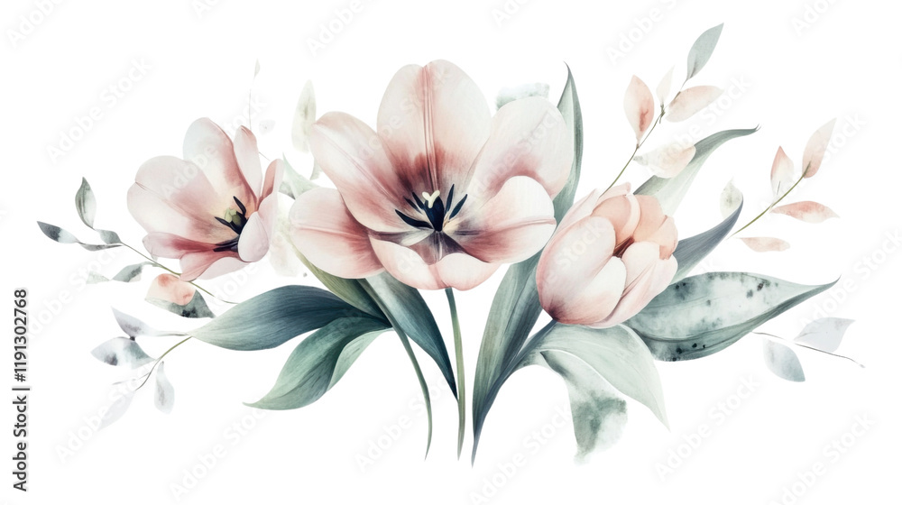 Naklejka premium Bouquet of flowers painted with watercolor transparent background