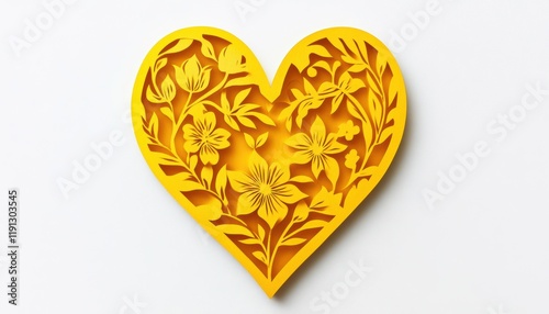 Valentines yellow heart papercut design minimalist artwork home decor bright and cheerful aesthetic
