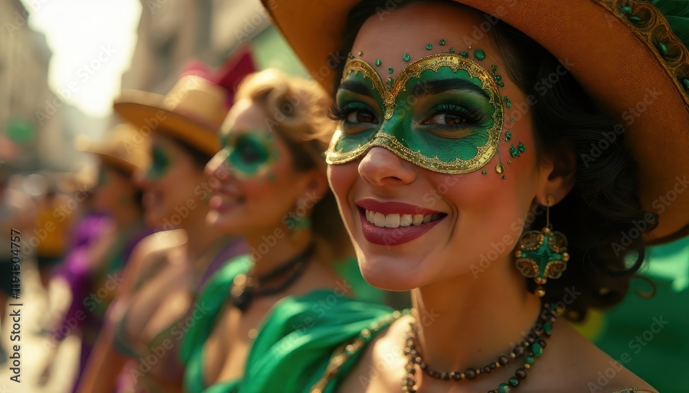 People dancing joyfully in the streets during a Mardi Gras parade. People dancing joyfully in the streets during a Mardi Gras parade.