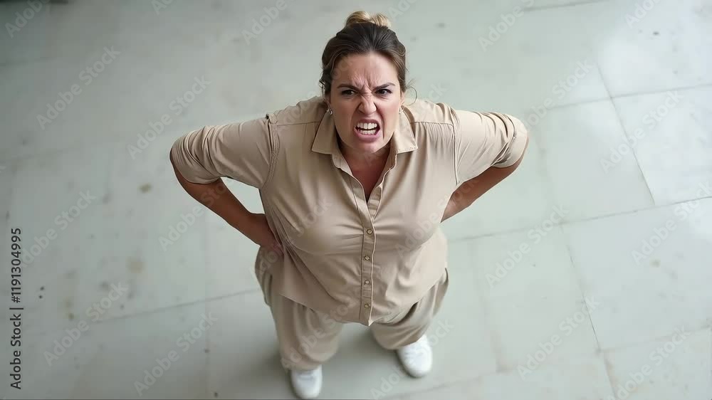 angry swearing woman looking and threatening at camera