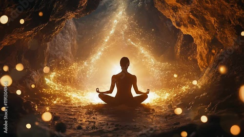 Meditation in a Mystical Cave with Glowing Energy