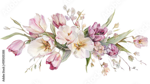 Fototapeta Naklejka Na Ścianę i Meble -  Bouquet of flowers painted with watercolor transparent background