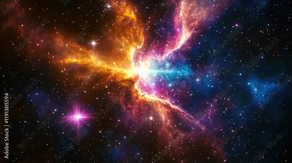 Fototapeta premium Cosmic Nebula Stellar Collision Vivid Colors Space