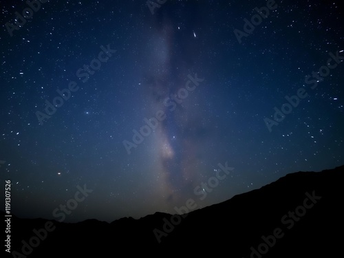 Wallpaper Mural Night sky in Thailand featuring the Milky Way galaxy as a stunning backdrop, with a silhouette of a person gazing up at the stars, stars, landscape, celestial Torontodigital.ca