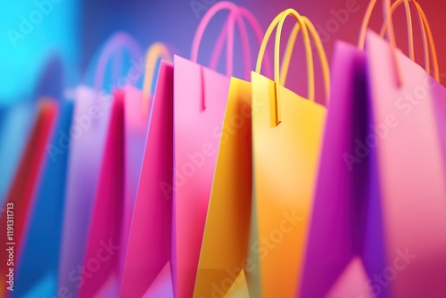 Colorful shopping bags in vibrant display