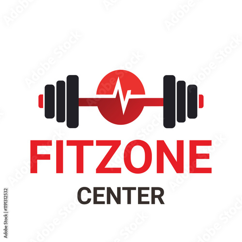 Fitness Center Logo with Barbell and Heartbeat for Gym and Wellness Branding