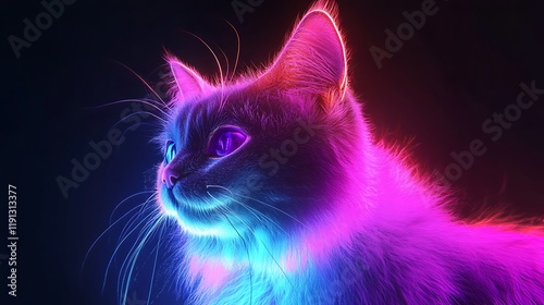 futuristic digital art with neon glowing feline