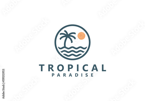palm beach circle linear style logo design vector