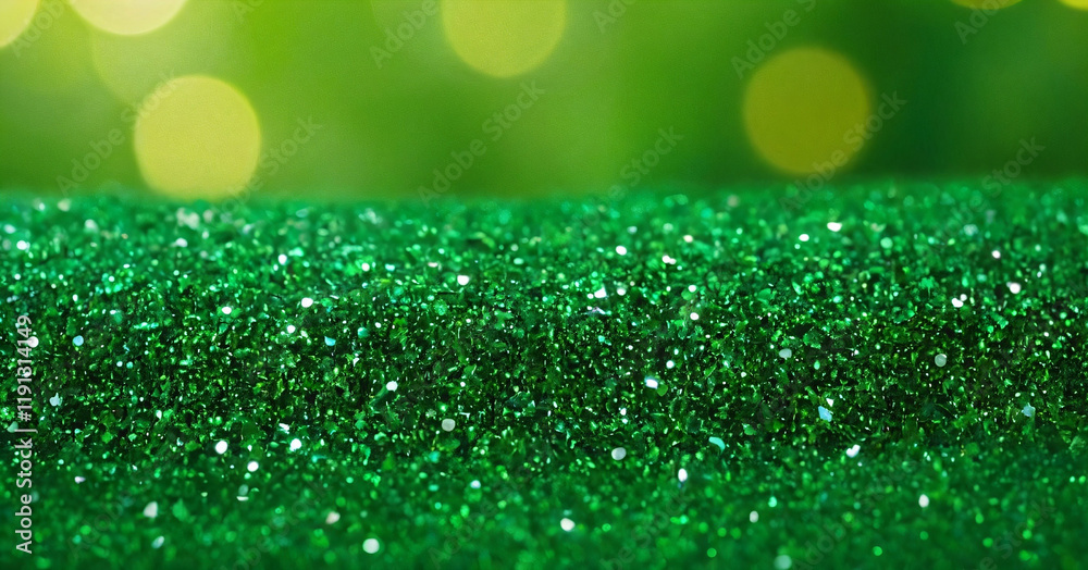 Luxurious green background with glitter on bokeh Royal green glitter texture surface