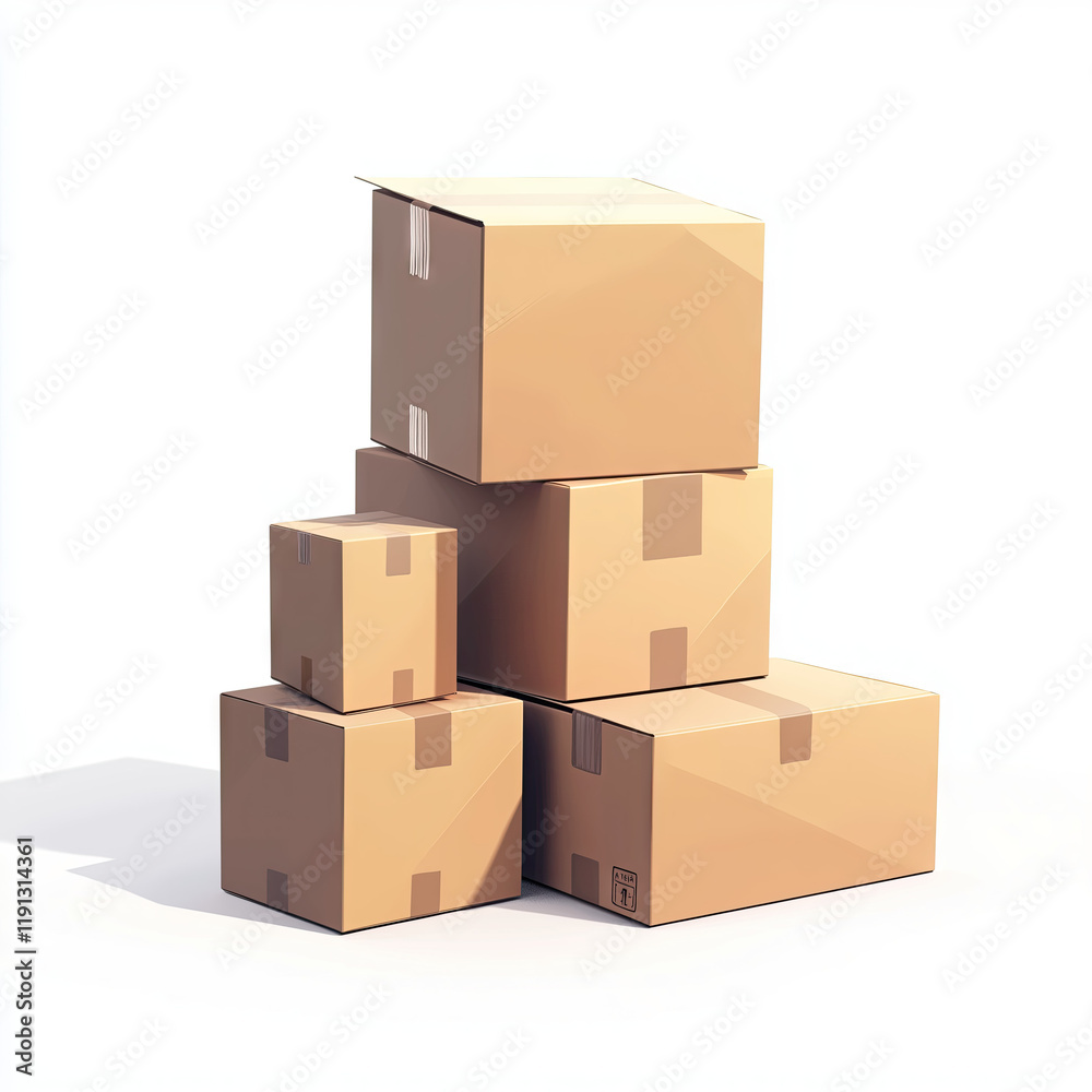 Obraz premium A stack of cardboard boxes on a white background